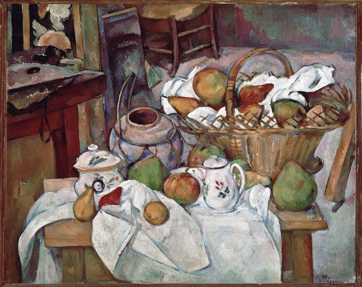 Konyhaasztal vagy Csendélet kosárral - olaj, vászon alkotó: Paul Cézanne