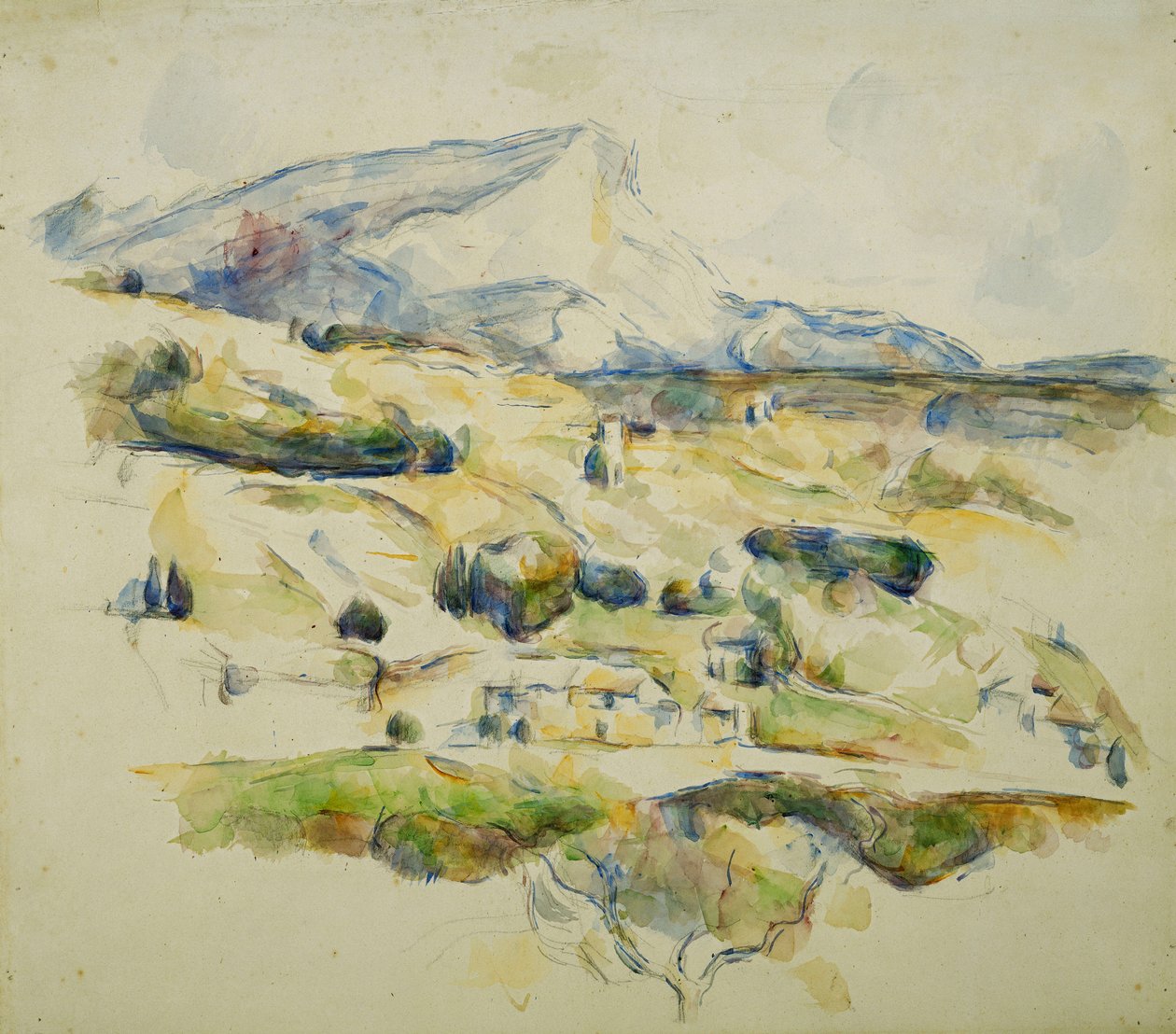 Mount Sainte Victoire Lauves felé néz; A Sainte Victoire-hegy a Lauves felől nézve, 1902-1906 körül alkotó: Paul Cézanne