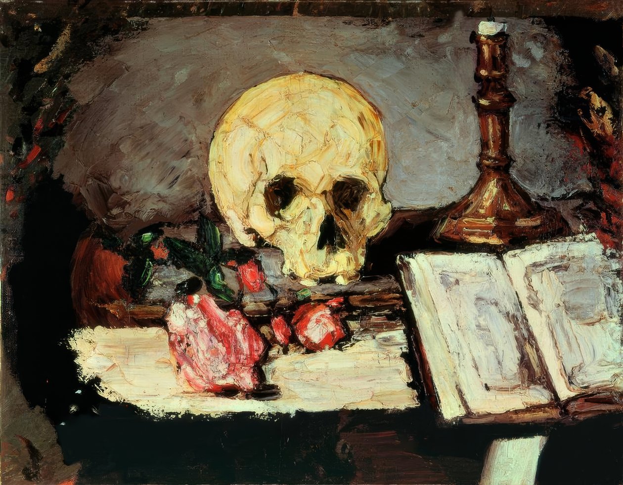 Paul Cézanne, koponya és. Gyertyák. alkotó: Paul Cézanne