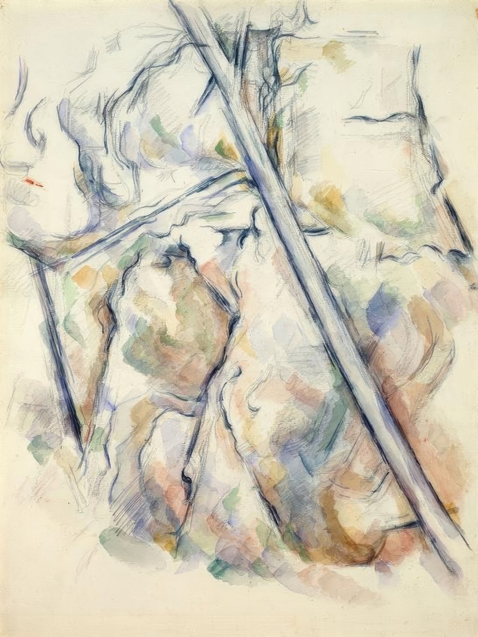 Fenyő és sziklák a Château-Noir feletti barlangok közelében alkotó: Paul Cézanne