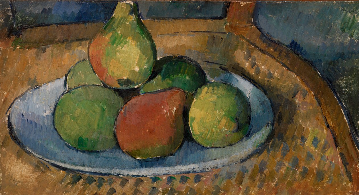 Tányér gyümölcs egy széken alkotó: Paul Cézanne