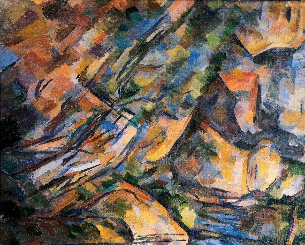 Sziklák a Chateau Noir feletti barlangok közelében, részlet. Paul Cezanne (1839-1906) festménye alkotó: Paul Cézanne