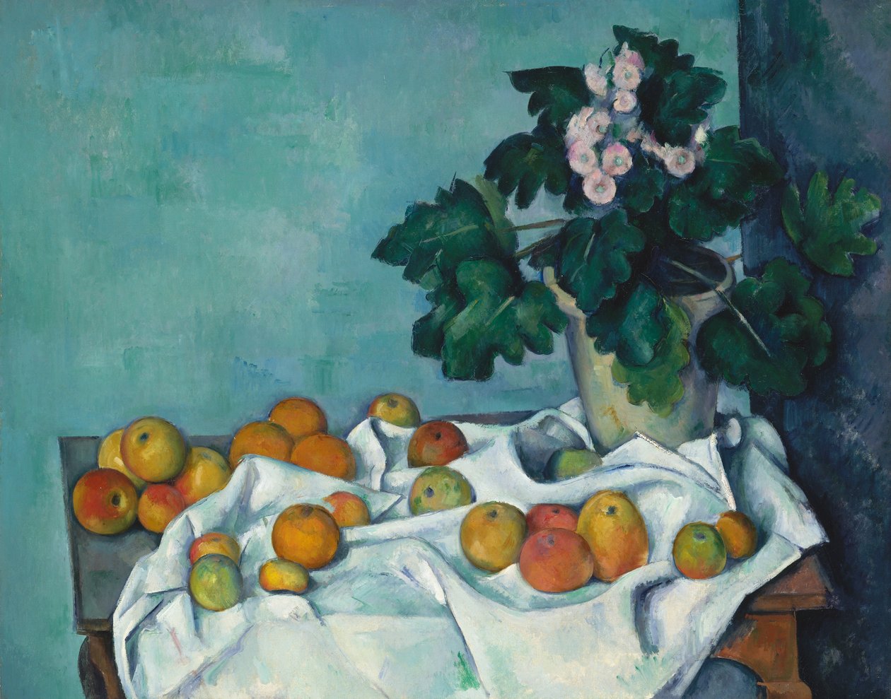 Csendélet almával és egy fazék kankalinnal, kb. 1890. alkotó: Paul Cézanne