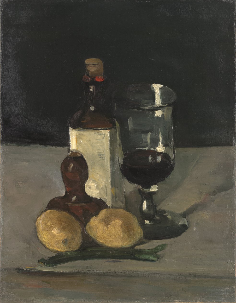 Csendélet palackkal, pohárral és citrommal, 1867-9 alkotó: Paul Cézanne