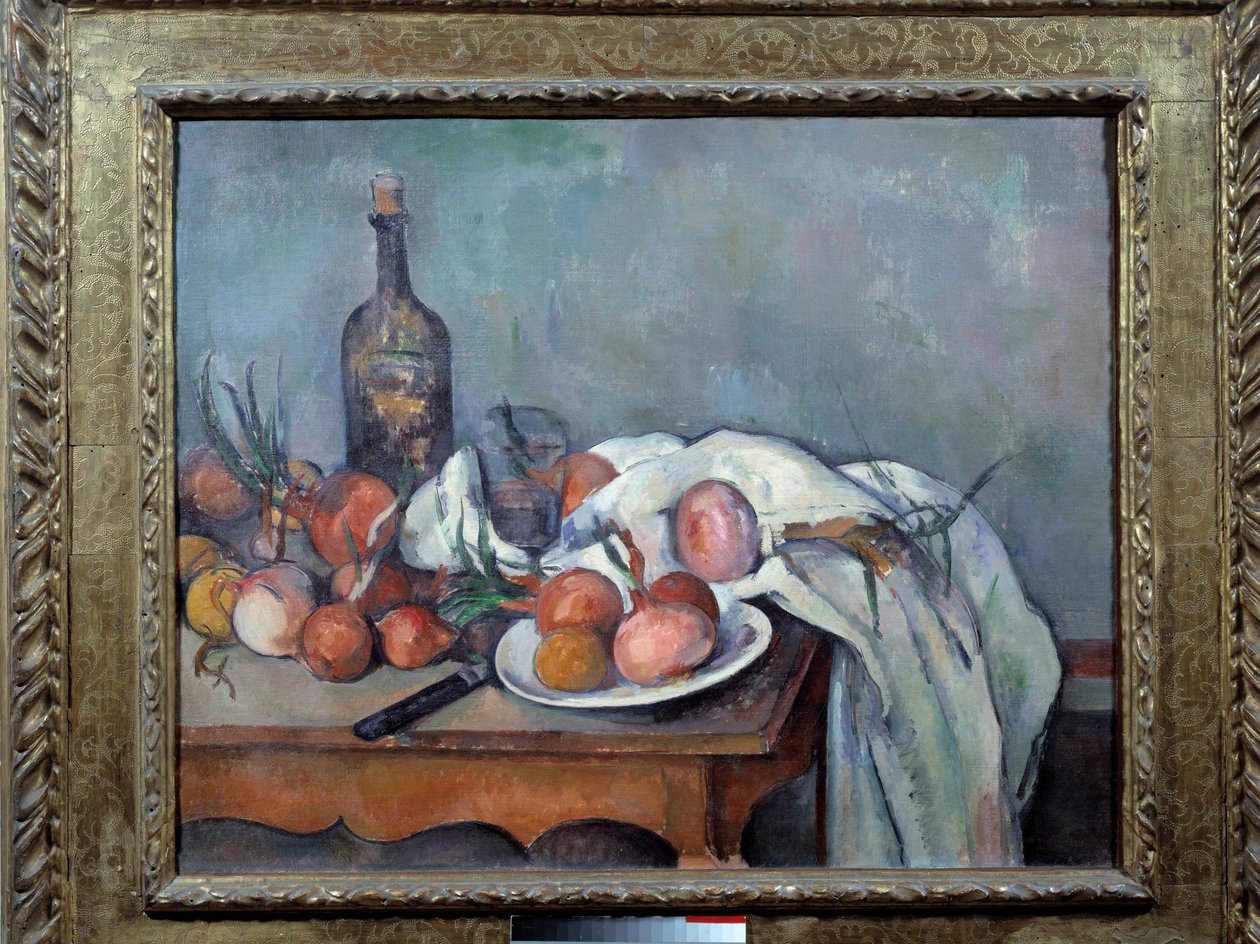 Paul Cezanne (1839-1906) Csendélet hagymával festménye 1895 V. 0,66x0,82 m. Párizs, Musee d