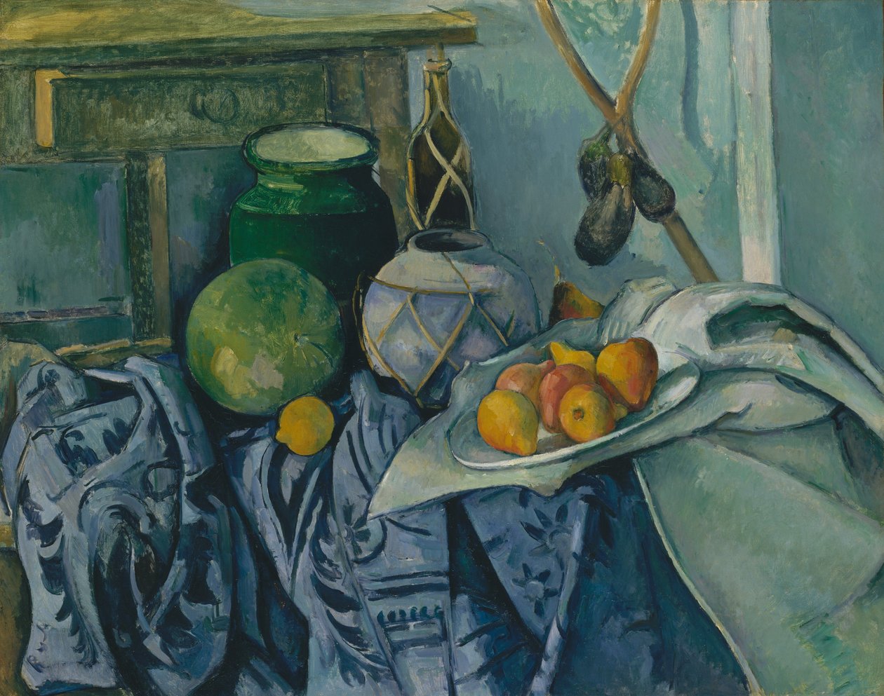 Csendélet gyömbéres üveggel és padlizsánnal, 1893-94. alkotó: Paul Cézanne