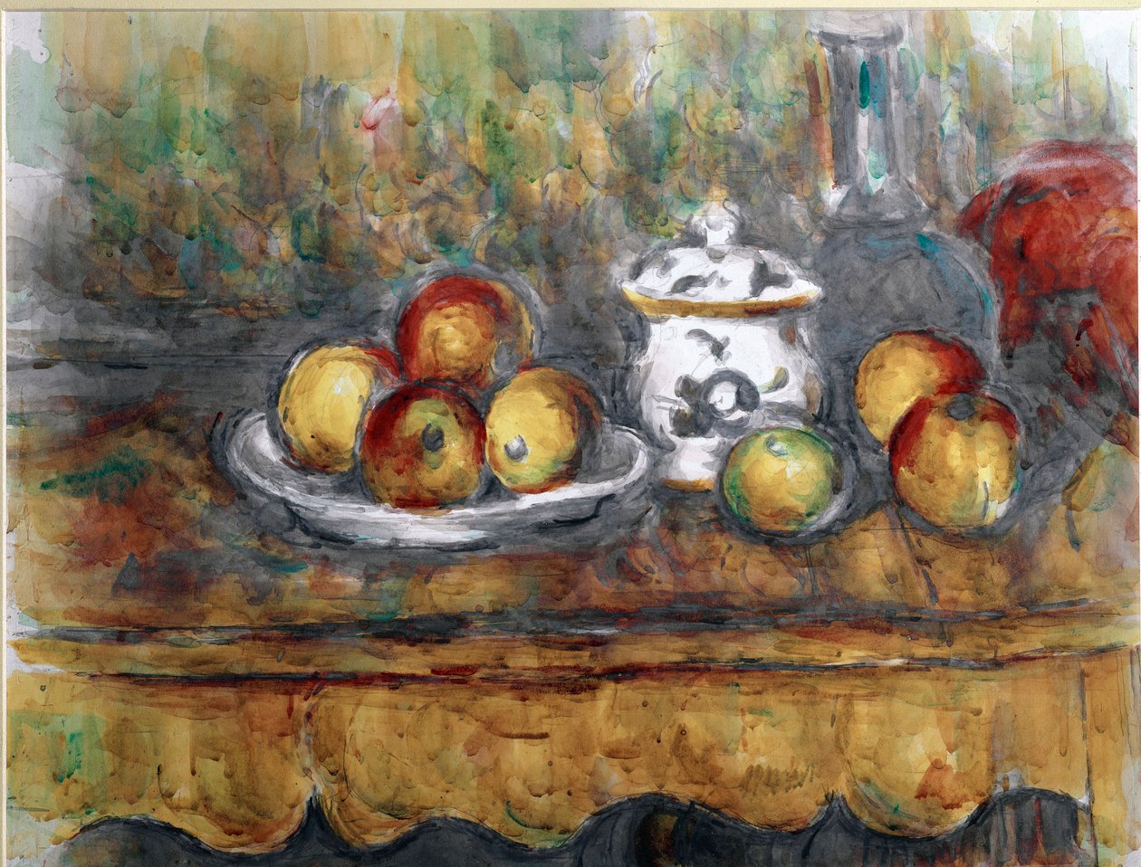 Csendélet egy kék üveg Akvarell Paul Cezanne (1839-1906) 1900 kb. Nap. 48x63 cm Bécs, Kunsthistorisches Museum, Nude Gallery in der Stallburg alkotó: Paul Cézanne