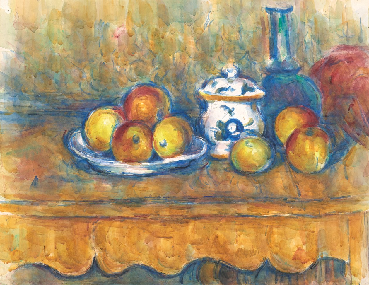 Csendélet kék üveggel, cukortartóval és almával alkotó: Paul Cézanne