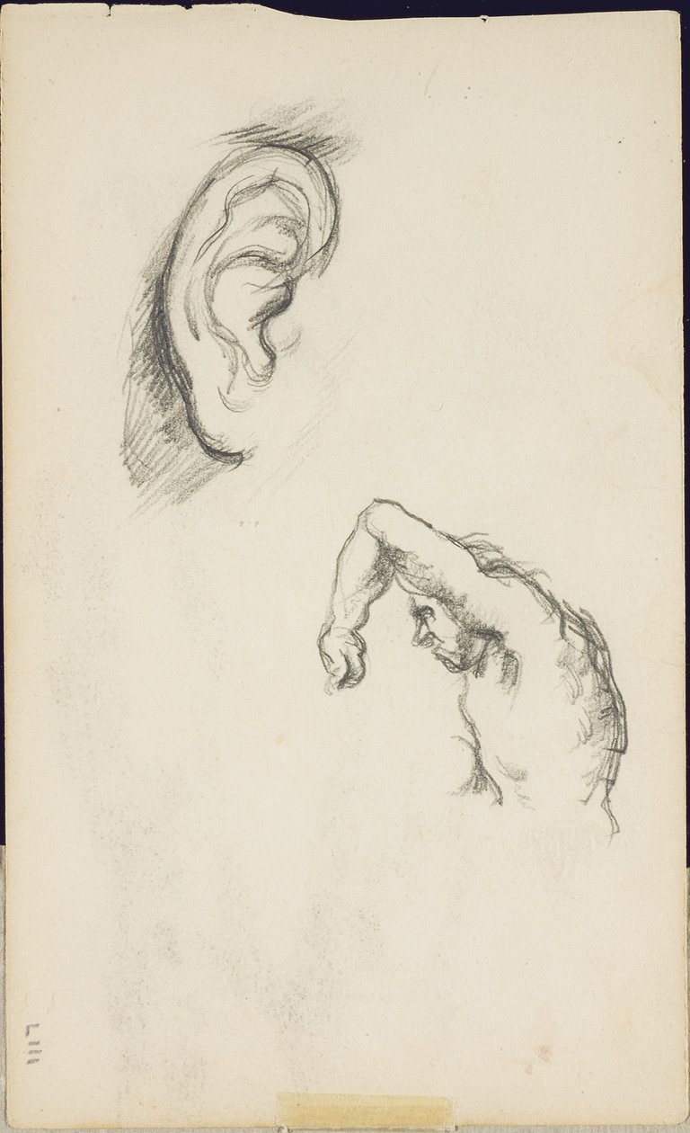 Tanulmányok Luca Signorelli után: egy fül és egy férfialak, 1877-80 körül alkotó: Paul Cézanne