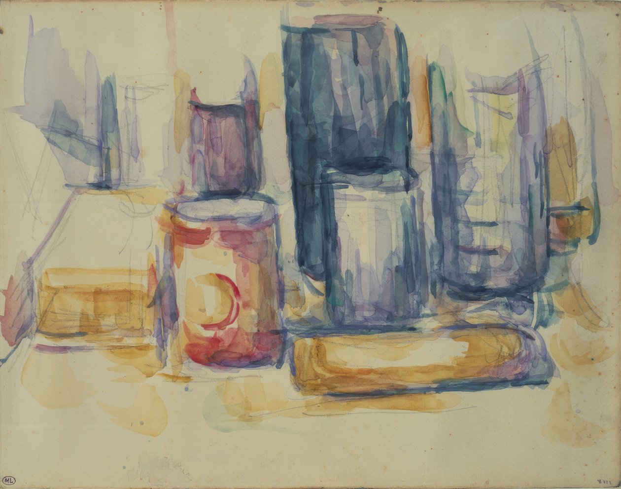 Konyhaasztal: üvegek és üvegek alkotó: Paul Cézanne