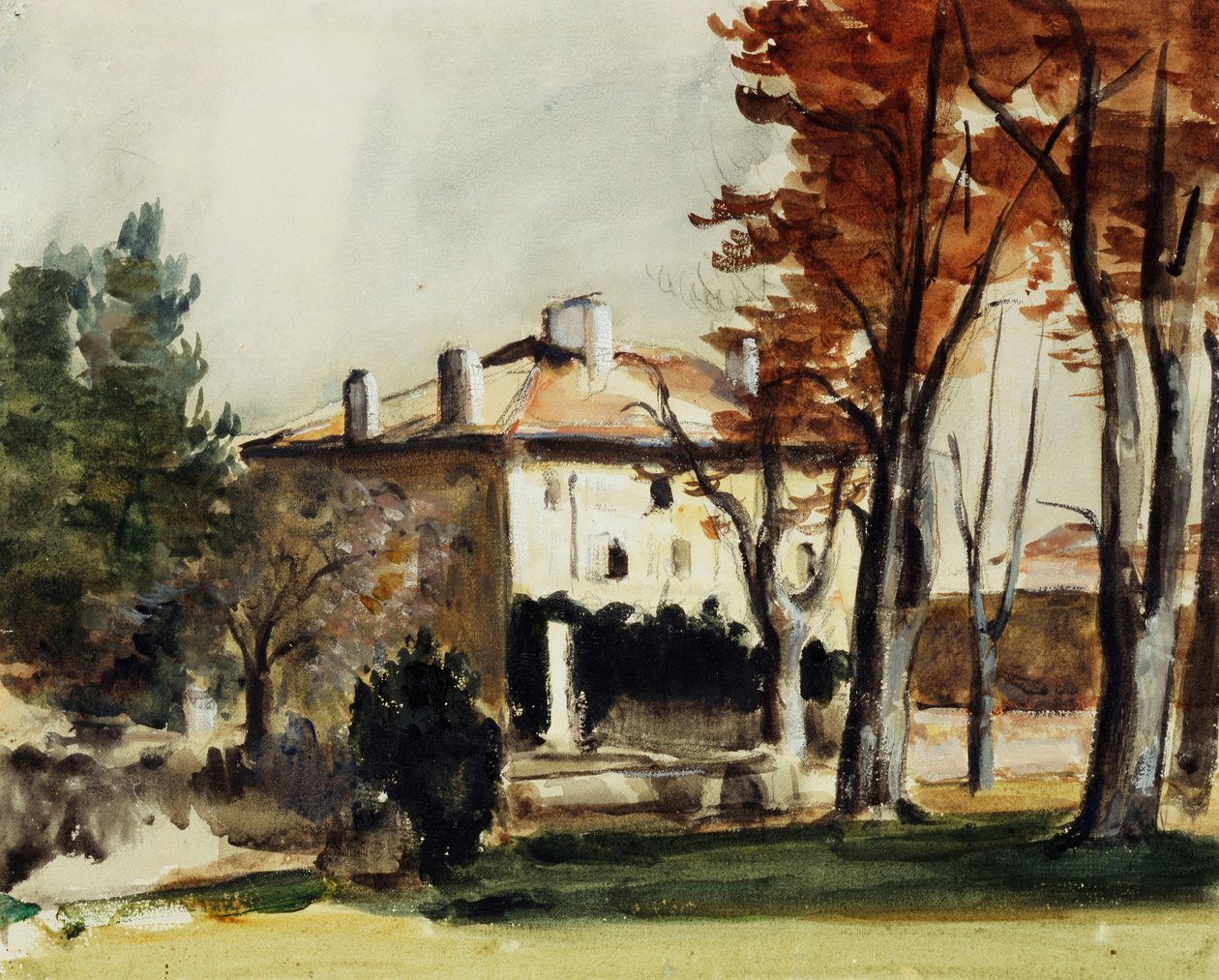 A Jas de Bouffan háza; Jas de Bouffan kúria, 1870 körül alkotó: Paul Cézanne