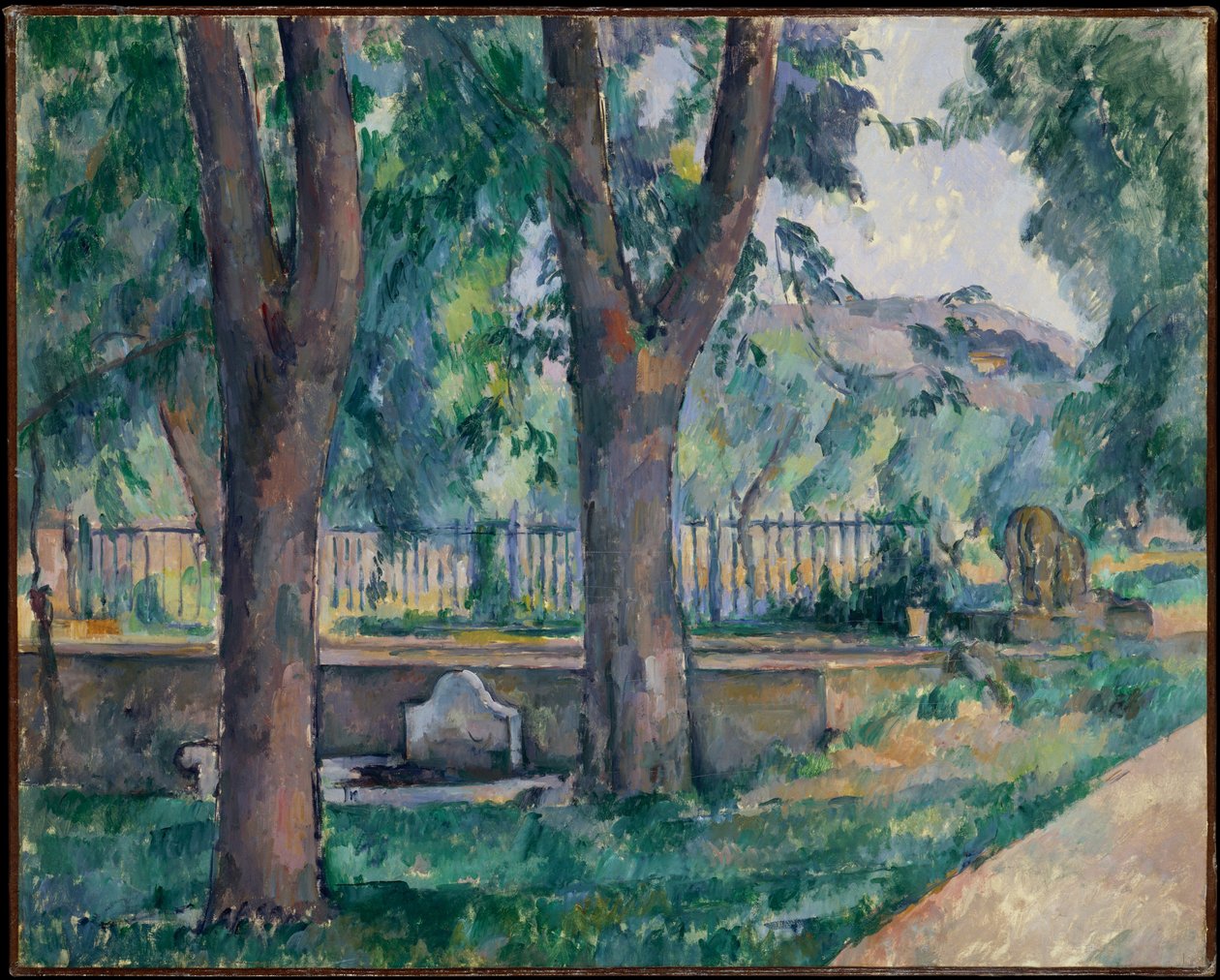 A medence Jas de Bouffanban 1885–1886 (olaj, vászon) alkotó: Paul Cézanne