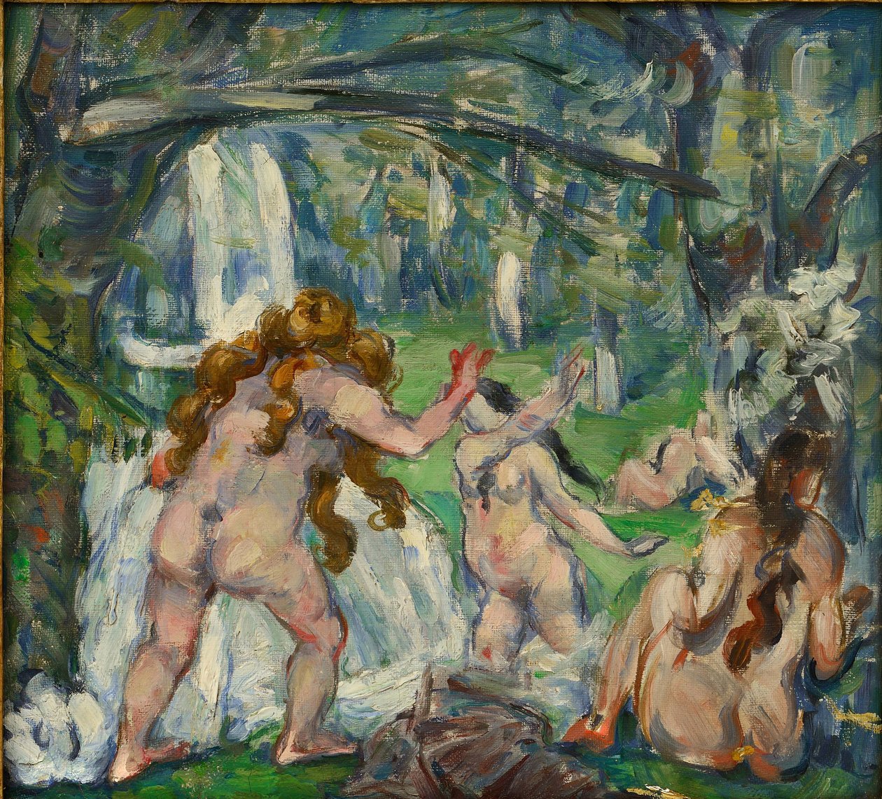 ""Három fürdőző"" Paul Cezanne (1839-1906) festménye 1875 Olaj, vászon - méret 30,5x33cm Magángyűjtemény alkotó: Paul Cézanne