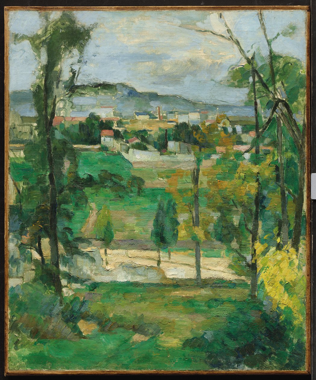 Falu a fák mögött, Île-de-France, 1879 körül alkotó: Paul Cézanne