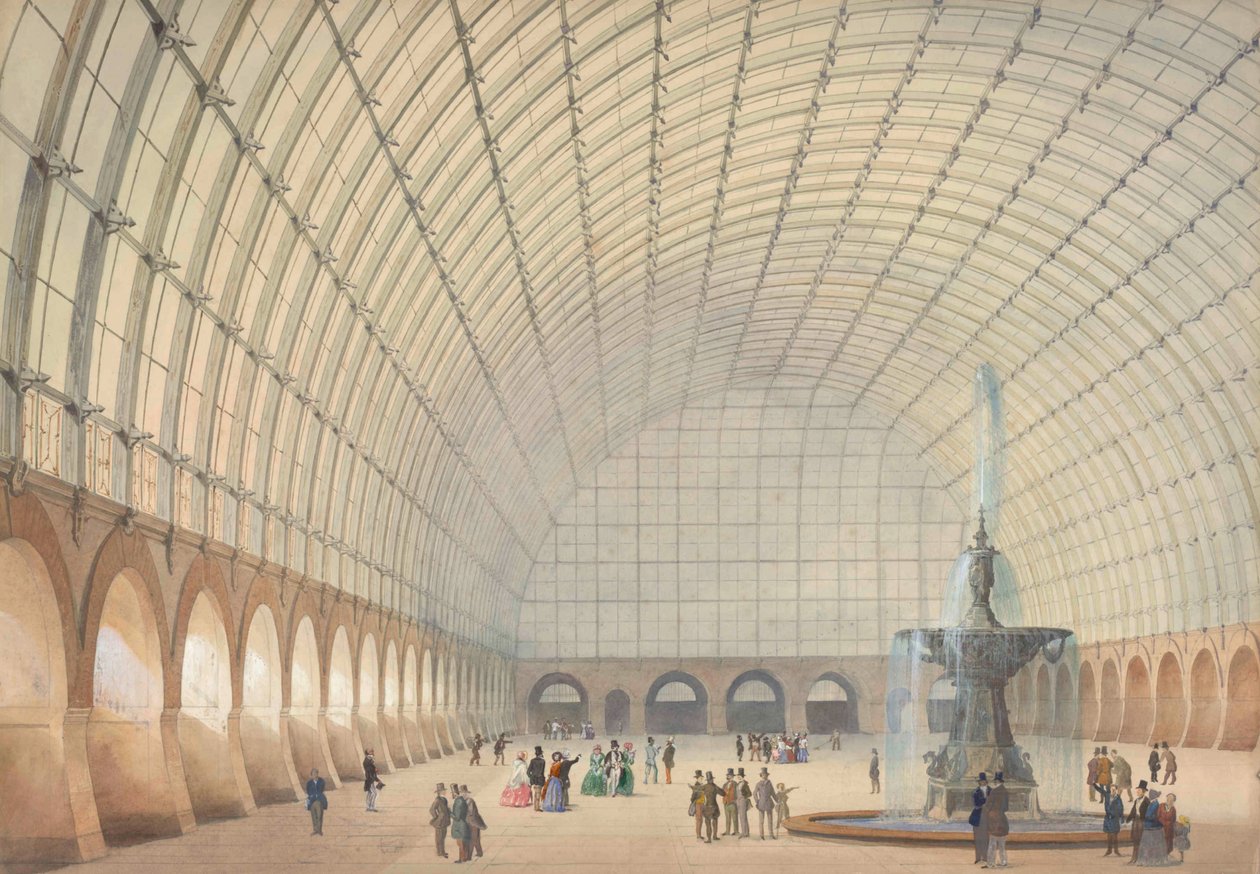 Tervezés egy bécsi edző- és ipari kiállítóteremhez, perspektivikus belső nézet, 1853. alkotó: Paul Eduard Sprenger