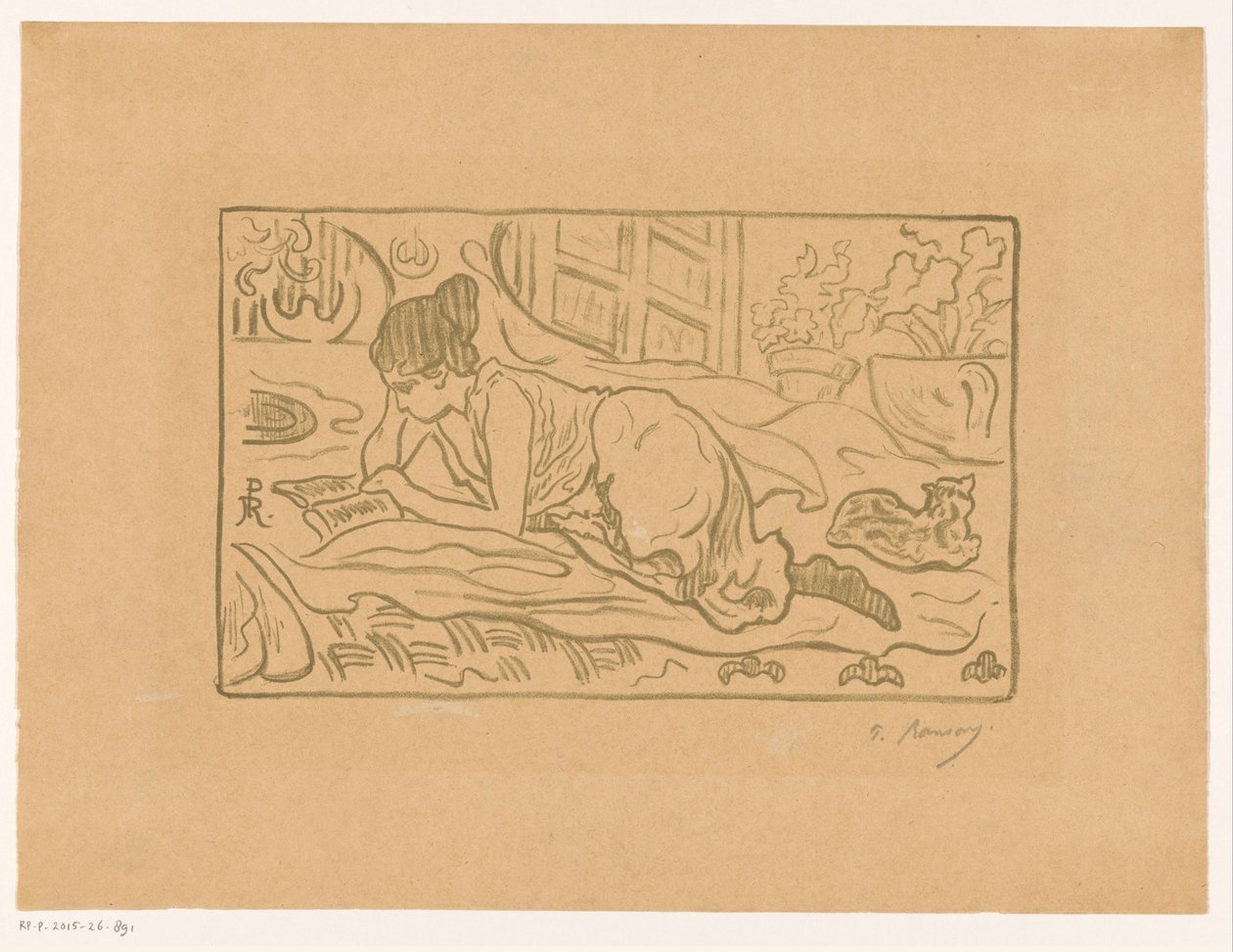 Olvasó nő feküdt az ágyon alkotó:  (signed by artist) Paul Élie Ranson
