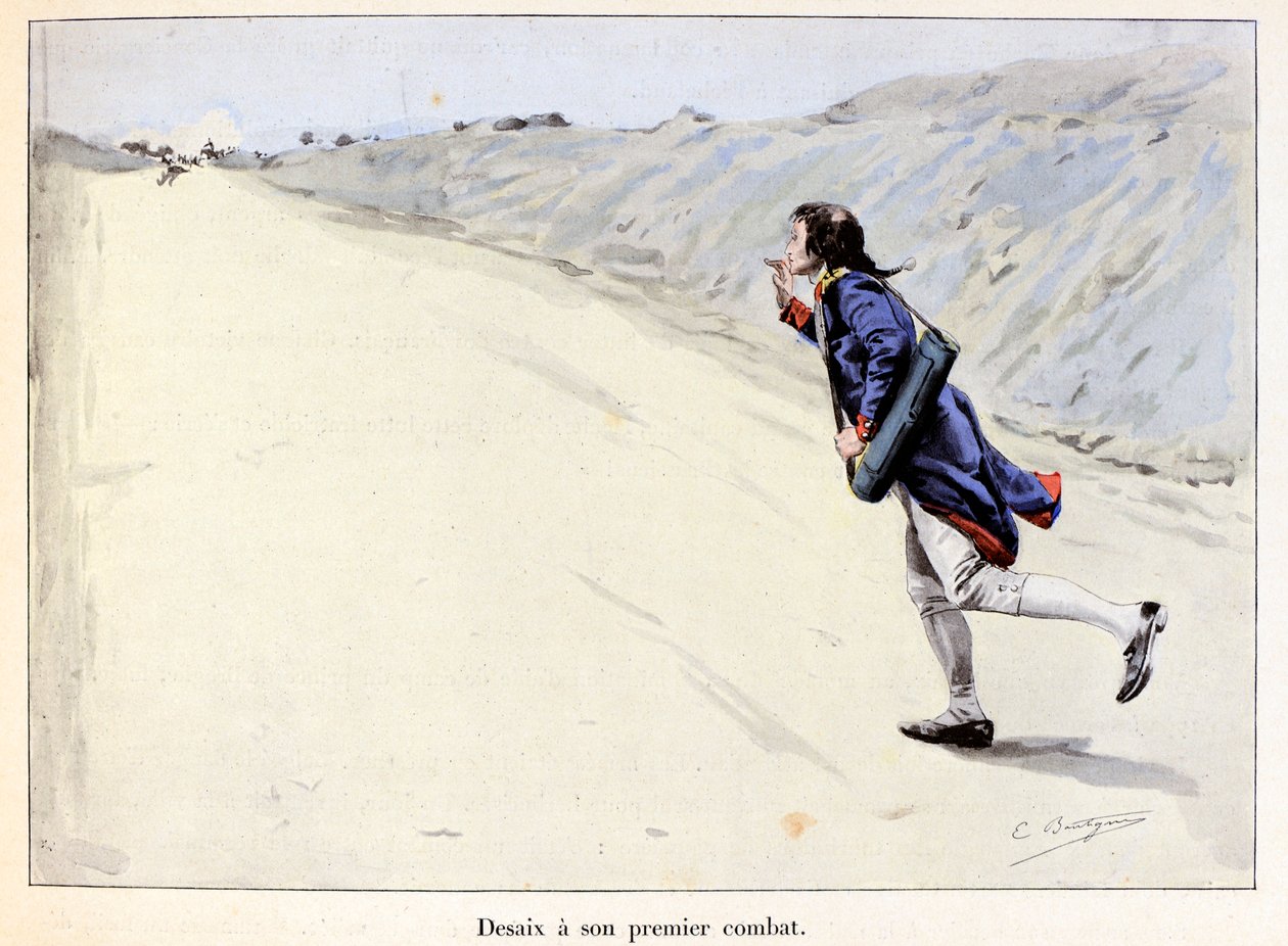 Desaix megvívja első harcát: Charles Antoine Desaix de Veygoux (1768-1800) elfog egy foglyot Landau in der Pfalzban (Németország), miközben a hadsereg visszavonul - Emile Boutigny (1853-1929) illusztrációja: „Hoche-Marceau-Desaix” Theodore Cahu (1854-1928) alkotó: Paul Émile Boutigny