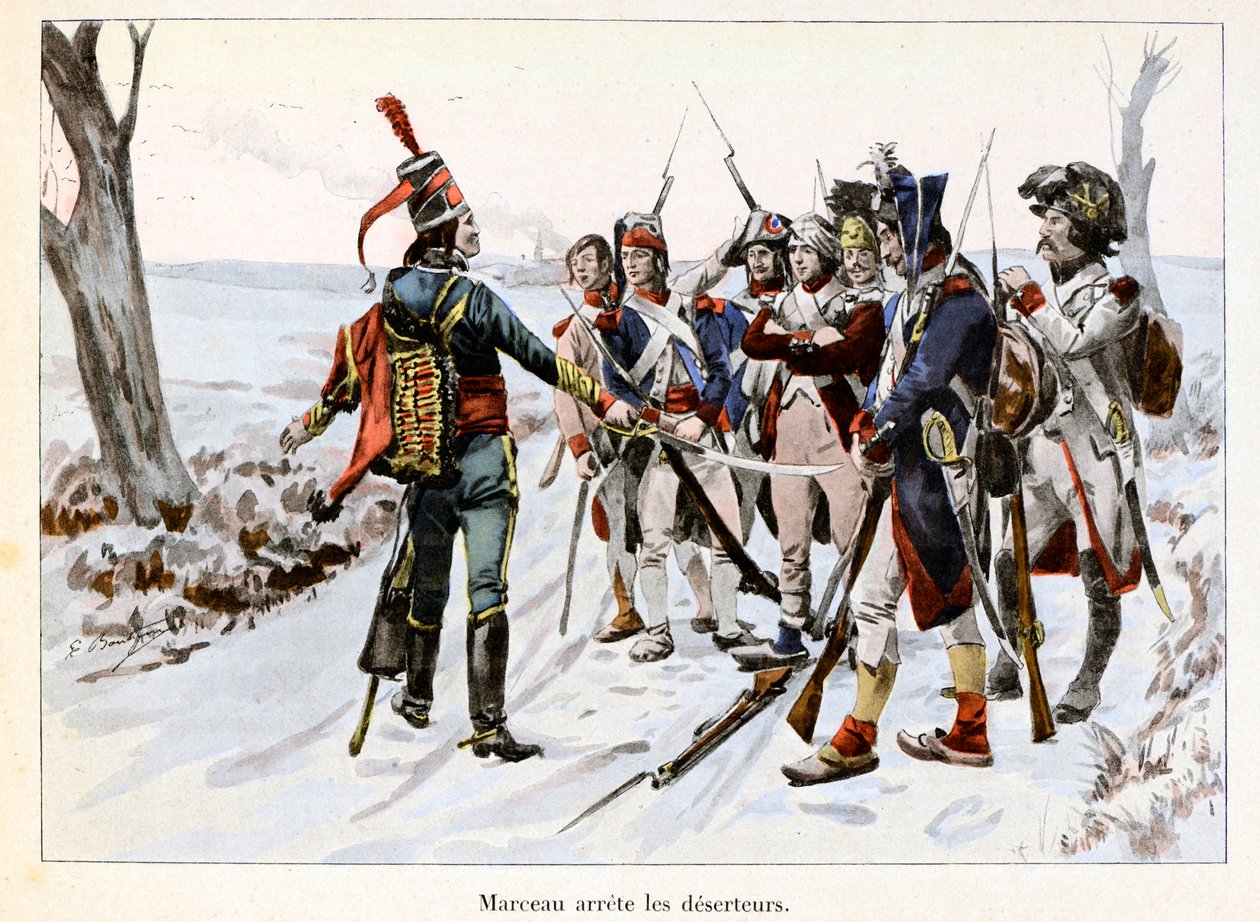 Marceau arrete des deserteurs: Francois-Severin Desgraviers Marceau (1769-1796) a republikánus hadsereg katonáit tartja fogva a Vendee-ben (85) – Emile Boutigny (1853-1929) illusztrációja: „Hoche-Marceau-Desaix” (Theodoreaix) 1854-1928) - Magánkol alkotó: Paul Émile Boutigny