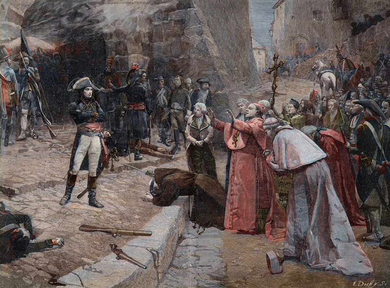 Pavia ostroma Boutigny festményéről - Első koalíció: Pavia (Olaszország) lakosságának lázadása Napóleon francia csapatai ellen 1796. április 23-án és 24-én az első olasz hadjárat során (1796-1797) Pál festménye után. Emile Bouti alkotó: Paul Émile Boutigny