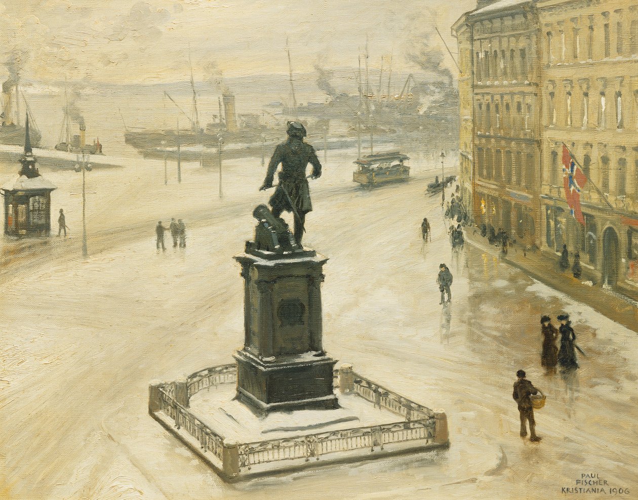 Tordenskiold szobra Piperviken felé néz, oslói kikötő, 1906 alkotó: Paul Fischer