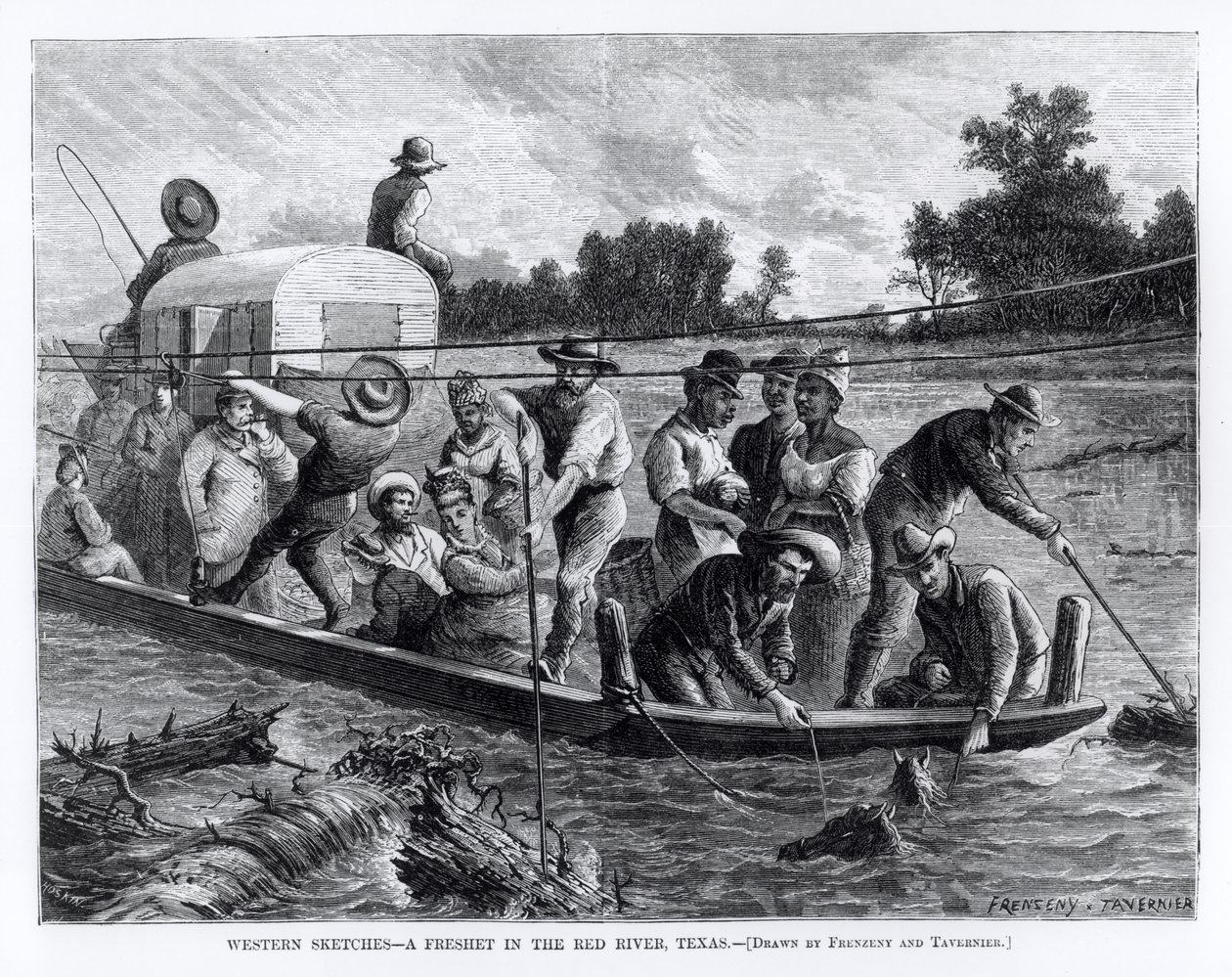 Western Sketches, egy Freshet a Red Riverben, Texas, illusztráció a „Harper