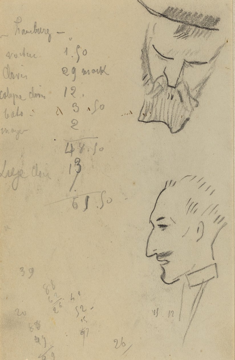 Egy szakállas férfi és egy férfi profilban [verso] alkotó: Paul Gauguin