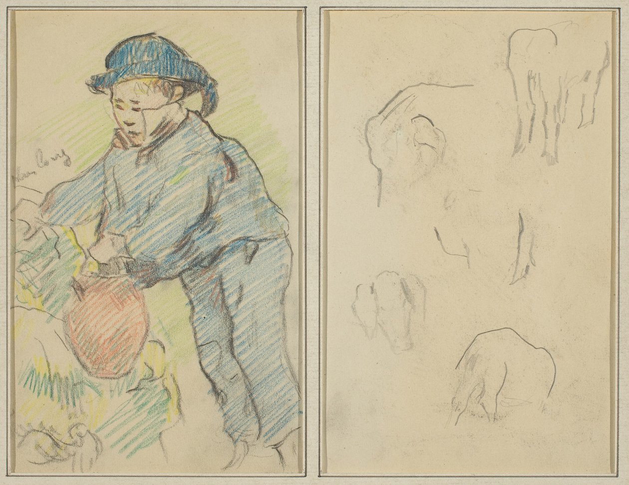 Egy breton fiú kancsóval; Öt állatforma [fordítva] alkotó: Paul Gauguin