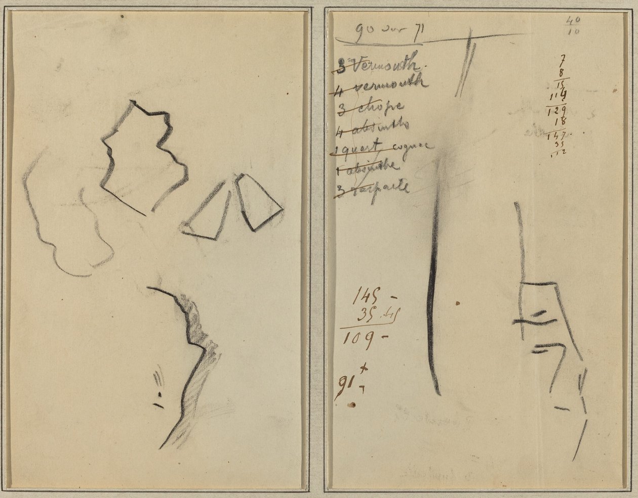 Egy profil és négy alakzat; Vázlat egy férfi fejéről [recto] alkotó: Paul Gauguin