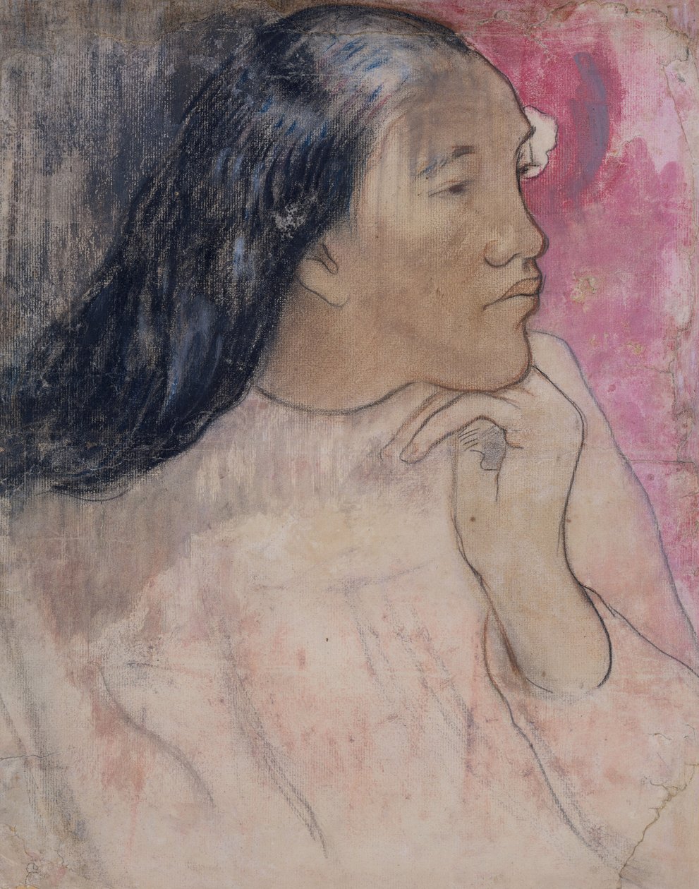 Egy tahiti nő virággal a hajában, 1891-92 (szén, pasztell és mosás) alkotó: Paul Gauguin