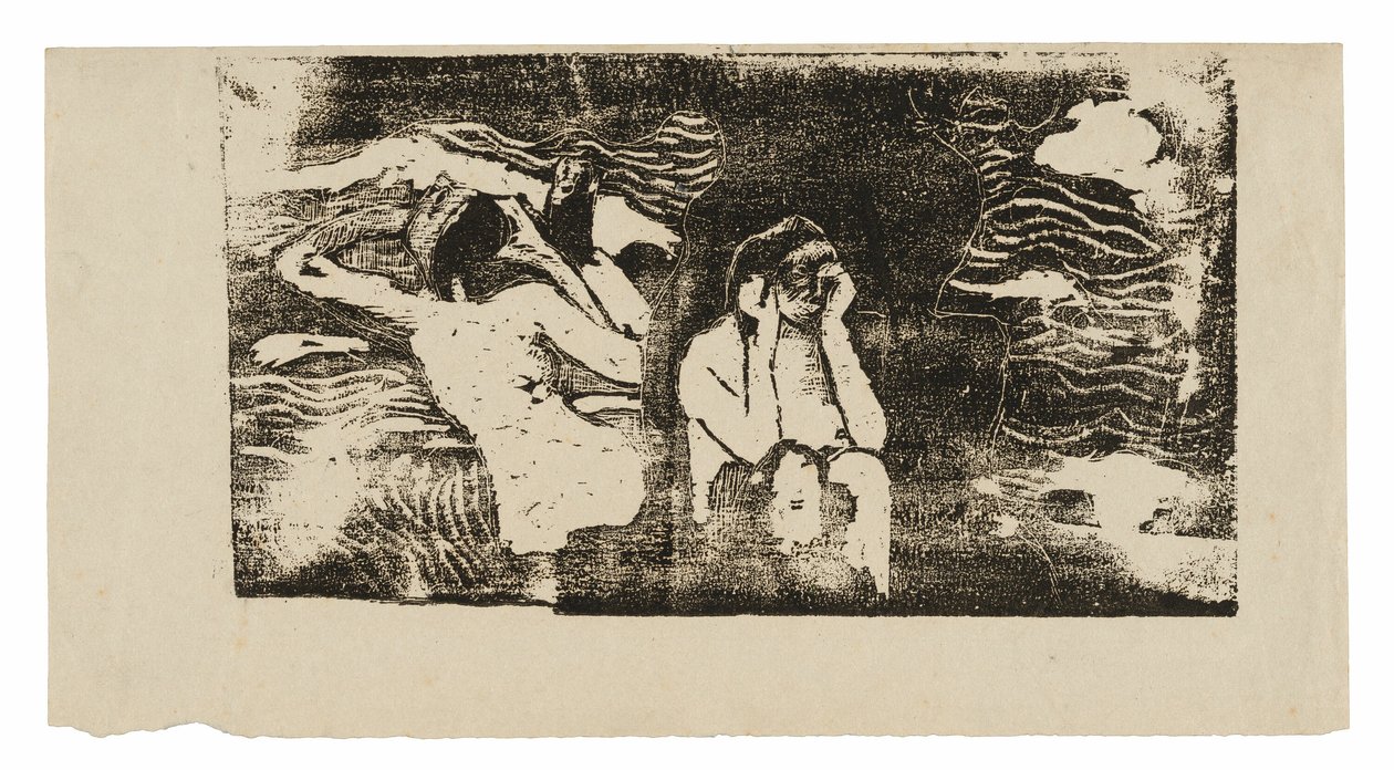 A fekete szikláknál, a késői fametszetnyomatok sorozatából alkotó: Paul Gauguin