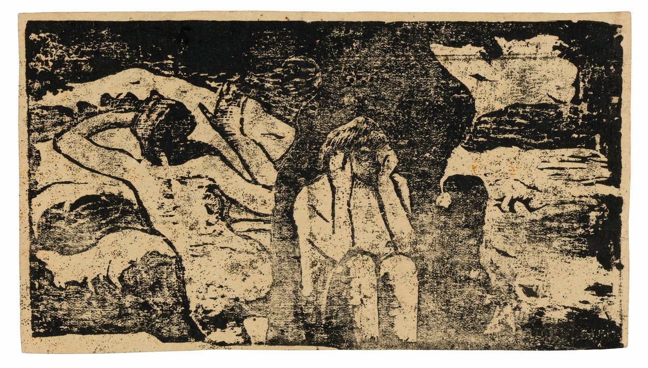 A fekete szikláknál, a késői fametszetnyomatok sorozatából alkotó: Paul Gauguin