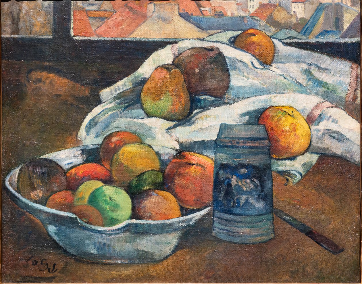 Tál gyümölcs és egy tartály ablak előtt, 1890 körül (olaj, vászon) alkotó: Paul Gauguin