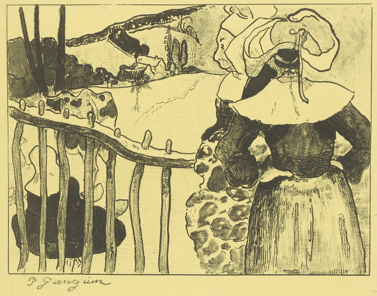 Bretonische Frauen neben einem Zaun alkotó: Paul Gauguin