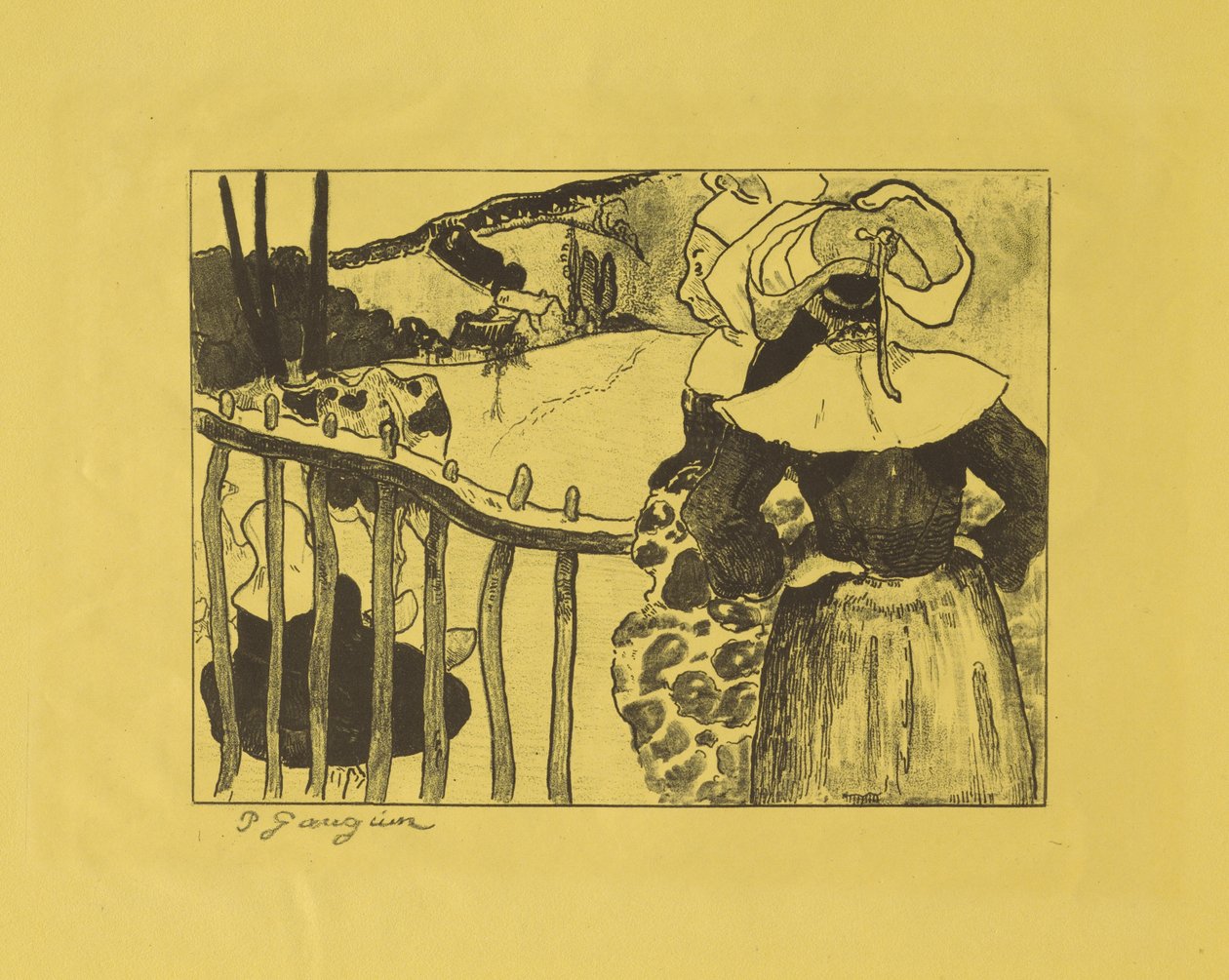 Bretonische Frauen an einem Zaun stehend alkotó: Paul Gauguin