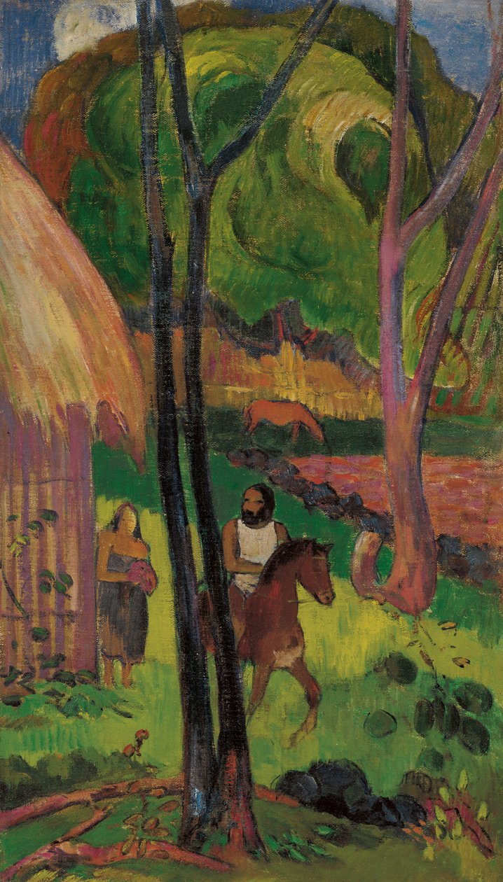 Lovas a kunyhó előtt, 1902. alkotó: Paul Gauguin