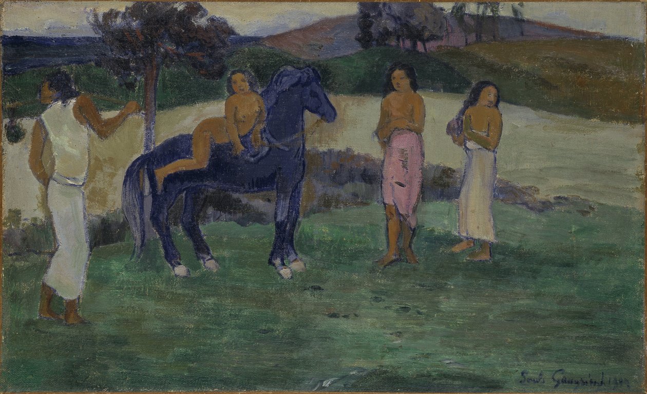 Kompozíció avec figures et un cheval – Kompozíció figurákkal és lóval, Gauguin, Paul Eugene Henri (1848-1903). Olajfestmény alkotó: Paul Gauguin