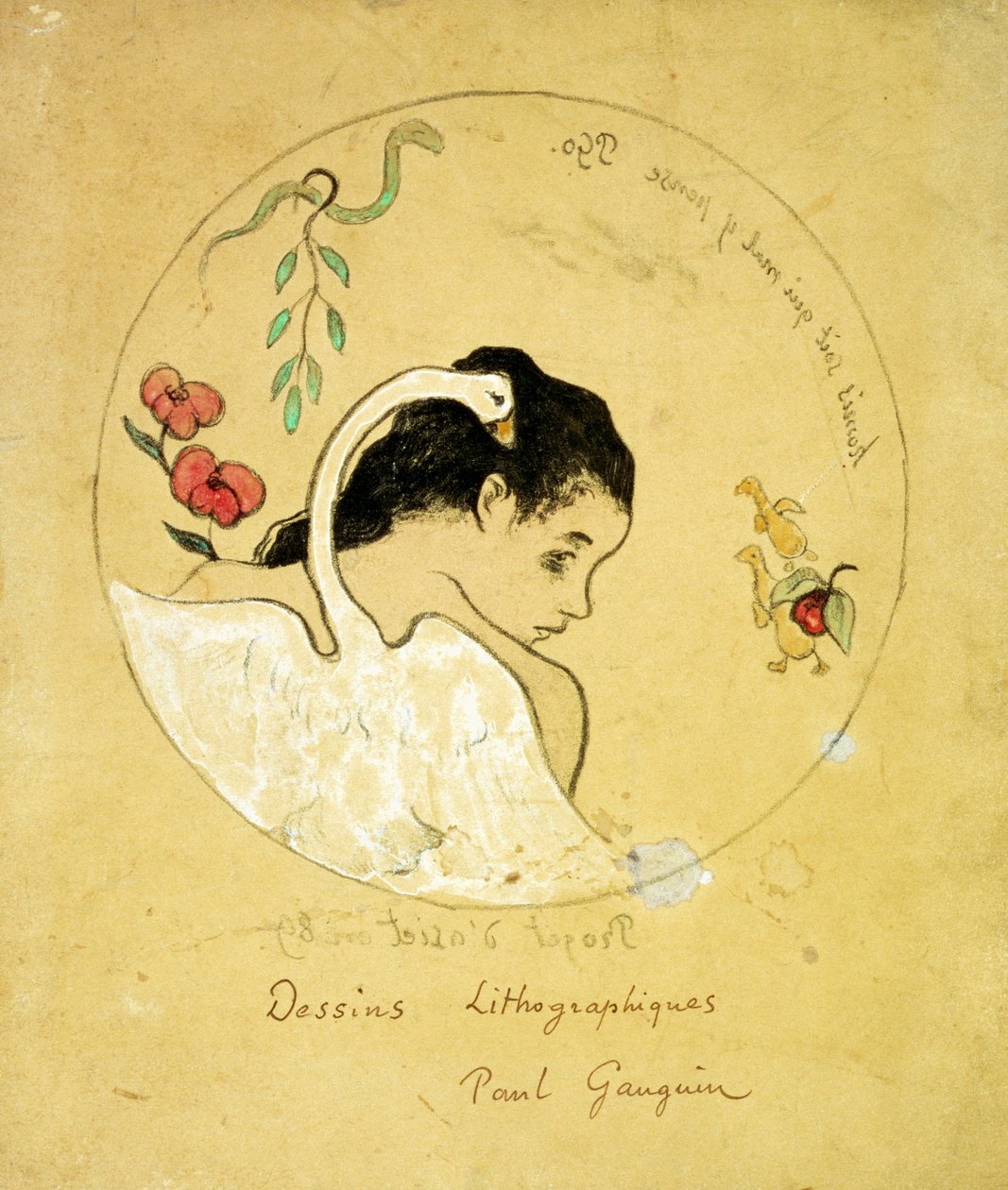 Tervezés egy tányérhoz – Léda és a hattyú, 1889 alkotó: Paul Gauguin