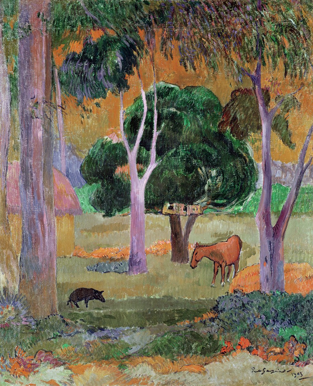 Dominikai táj vagy Táj disznóval és lóval, 1903 alkotó: Paul Gauguin