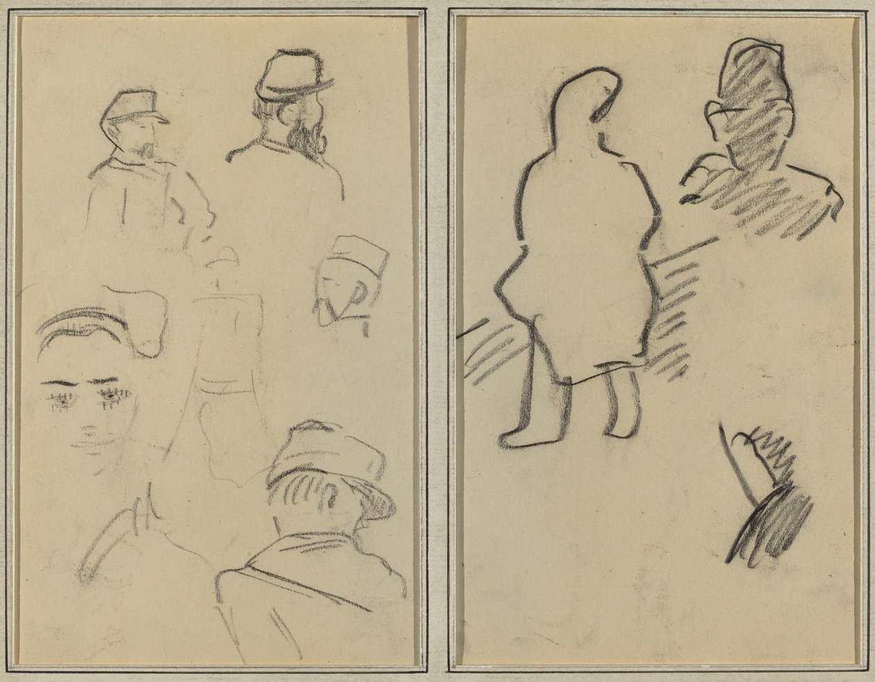 Öt tanulmány katonákról és egy női arcról; Két ábra [rekto] alkotó: Paul Gauguin