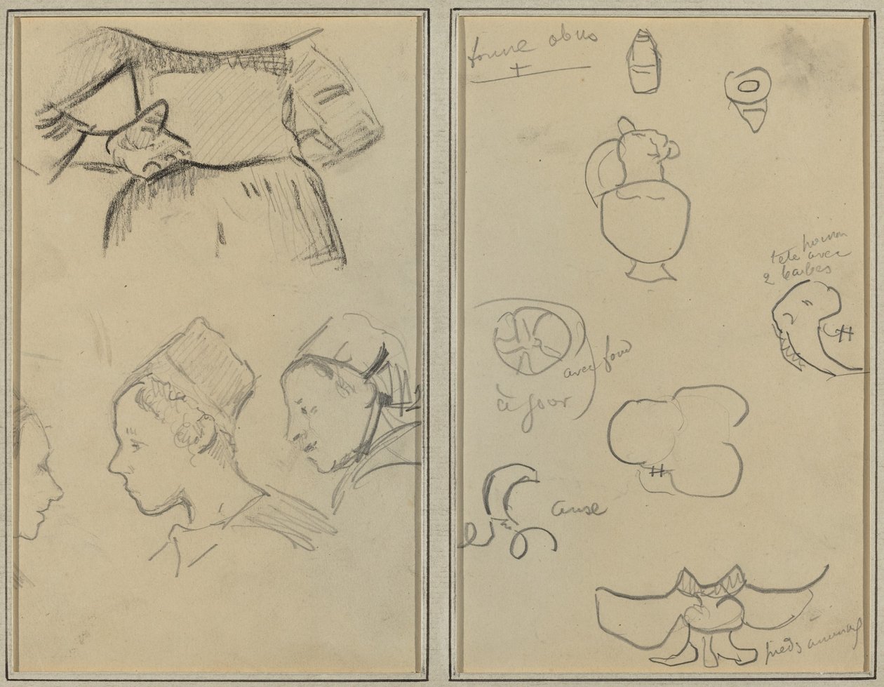 Négy tanulmány a breton nőkről; Formák és vázák [verso] alkotó: Paul Gauguin