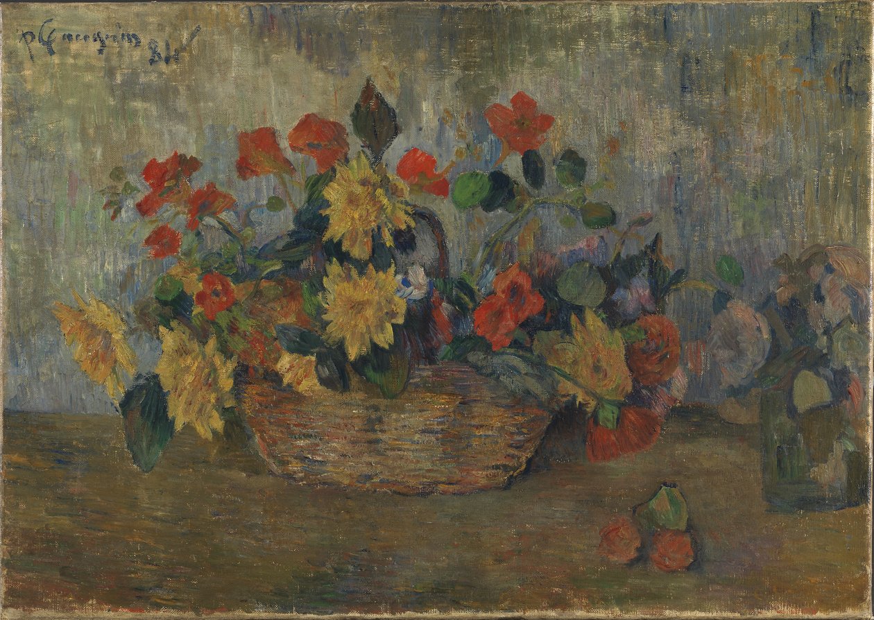 Francia: Capucines et dahlias dans une corbeille, ou Corbeille de fleurs Nasturtium és dáliák egy kosárban alkotó: Paul Gauguin