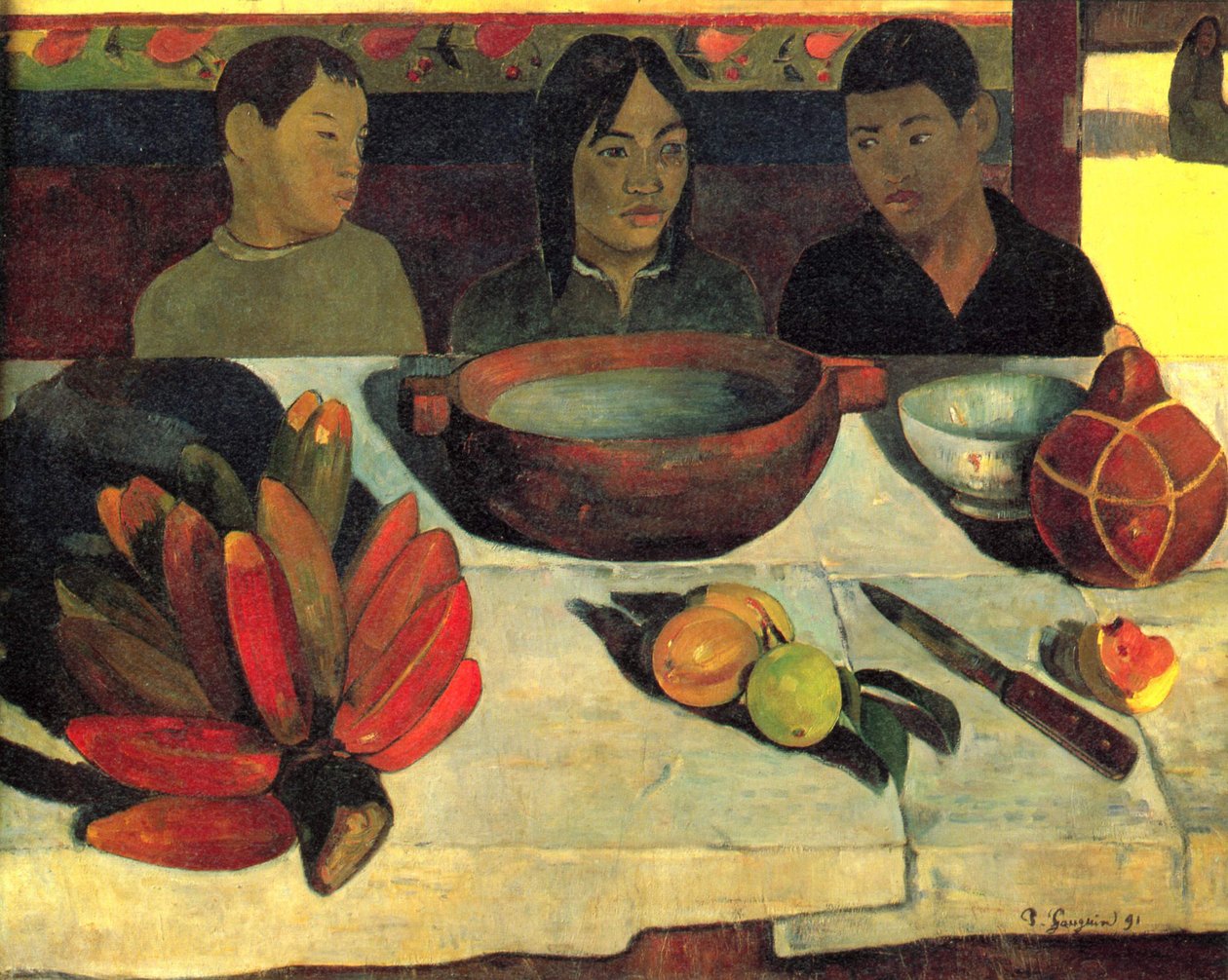 Franciául:  Le repas (Les bananes) Az étkezés (A banánok) alkotó: Paul Gauguin