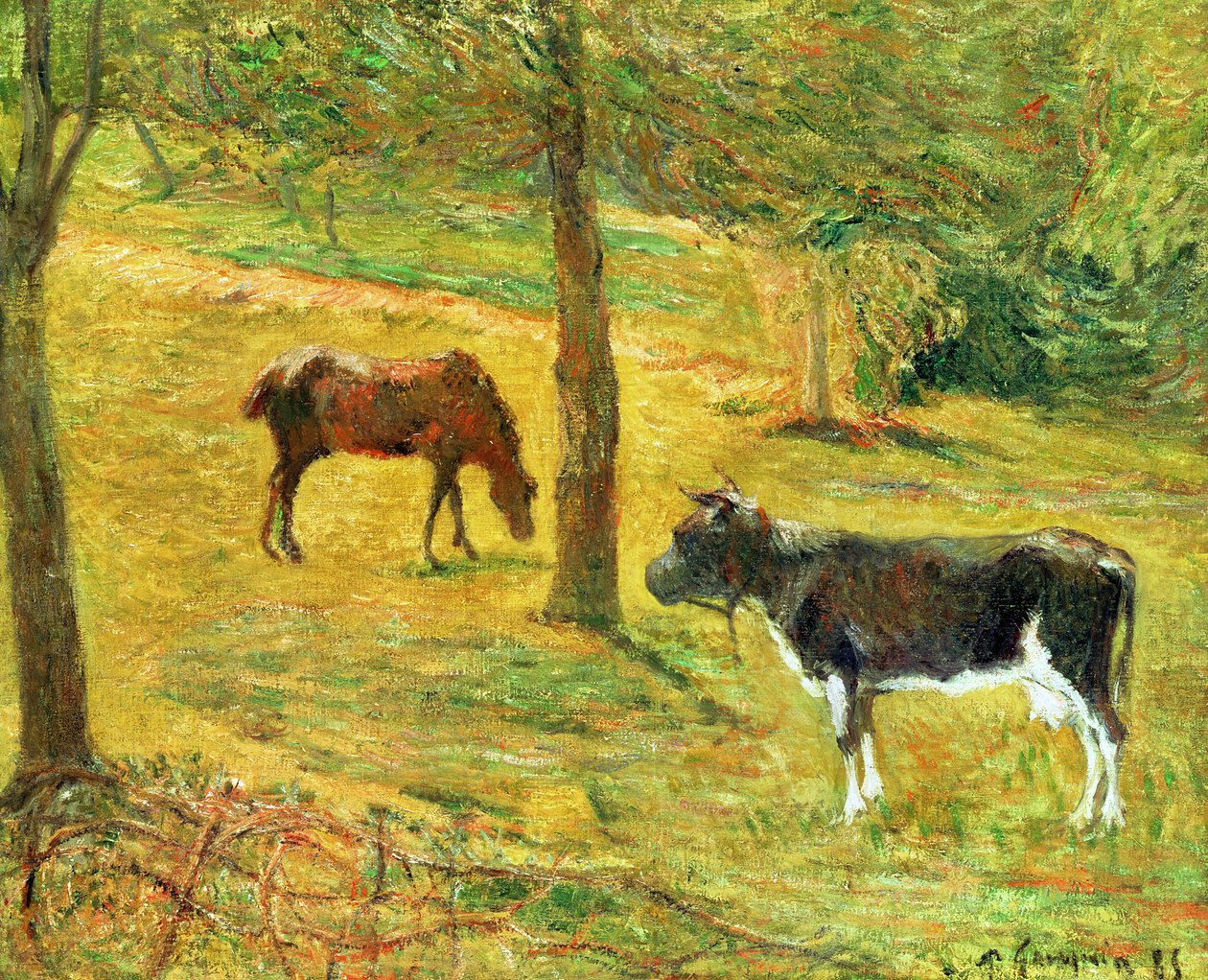 Ló és tehén a réten, 1885 alkotó: Paul Gauguin
