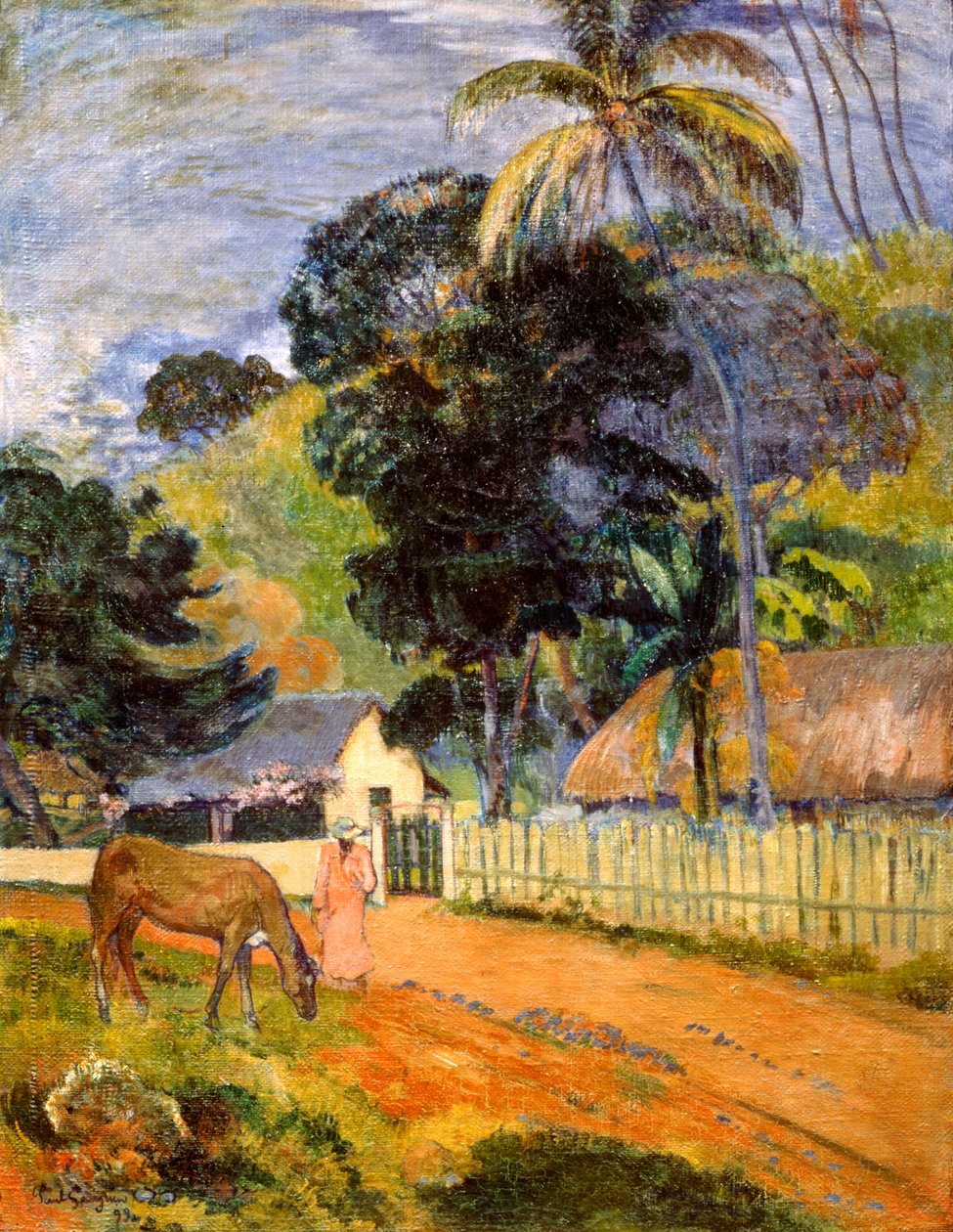 Ló úton, Tahiti táj, 1899 alkotó: Paul Gauguin