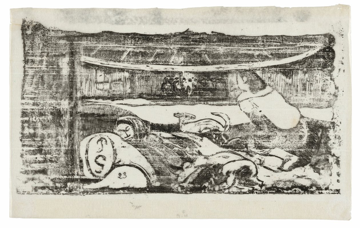 Tahiti kunyhó belseje, a Late of Late Wood-Block Prints Suite-ból alkotó: Paul Gauguin