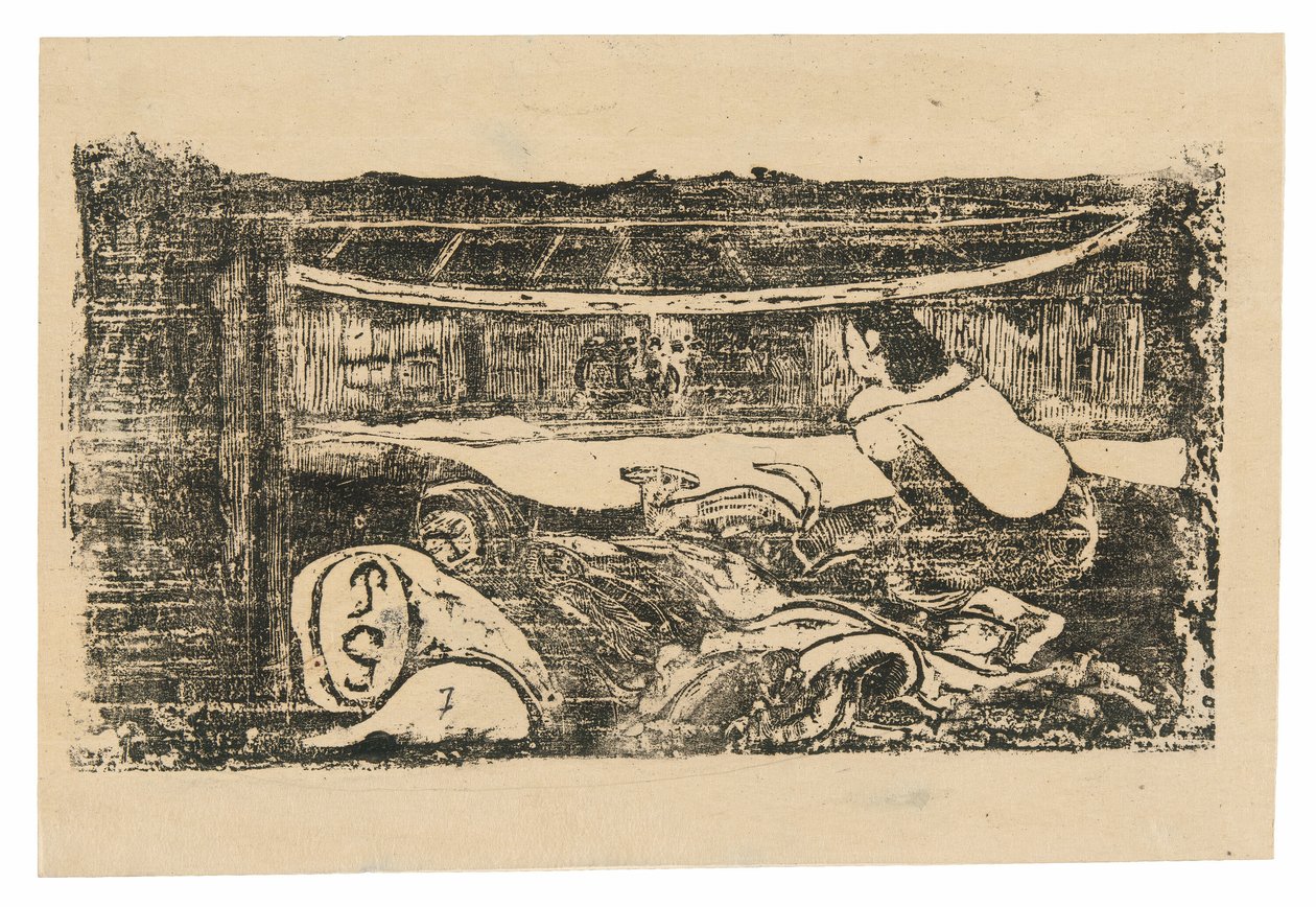 Tahiti kunyhó belseje, a Late of Late Wood-Block Prints Suite-ból alkotó: Paul Gauguin