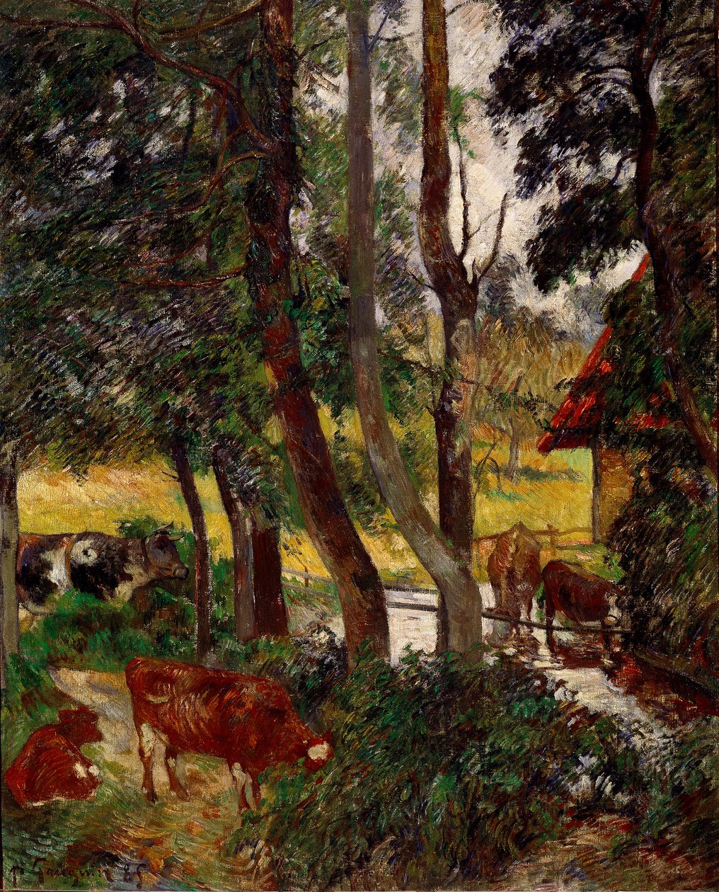Táj Bretagne-ban - tehenek egy itatótál vagy Corner de pond. Paul Gauguin festménye (1848-1903) alkotó: Paul Gauguin