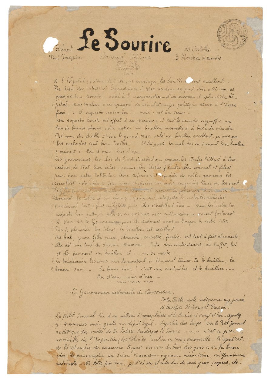 Le sourire: Journal sérieux, 1899. október 13. alkotó: Paul Gauguin