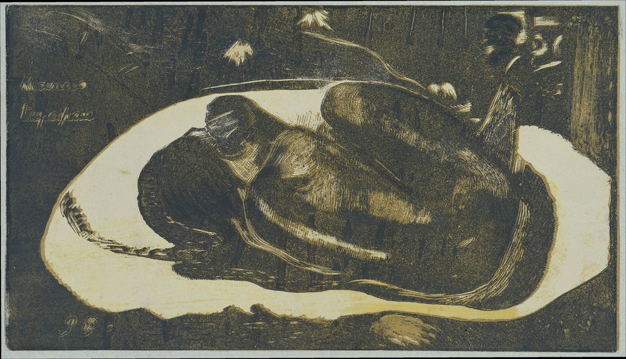 Fekvő lány fél a holtak szellemeitől A halottak szellemei nézik Mauao tupapau (cím a tárgyon) alkotó: Paul Gauguin