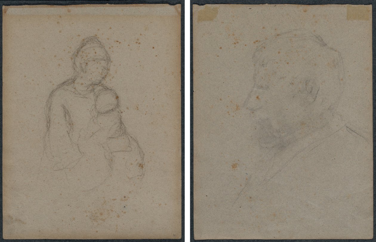 Anya és gyermeke (recto); férfi mellszobor profilja (verso) alkotó: Paul Gauguin
